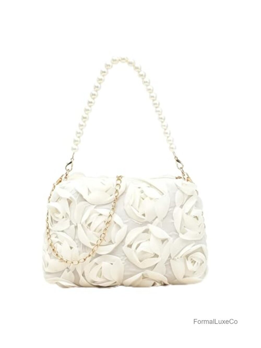 Chiffon 3D Floral Pearl Beaded Top Handle Evening Clutch